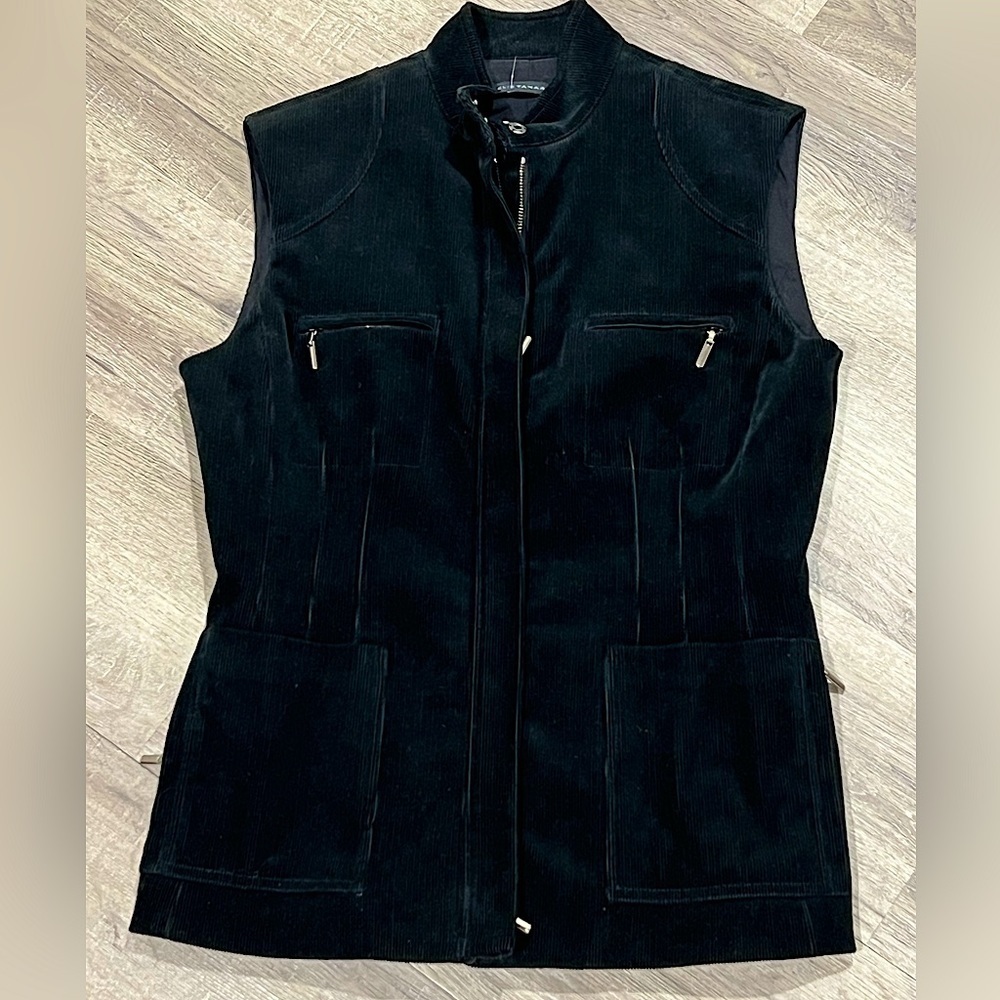 Eli Tahari Medium Corduroy Soft Cotton Blend Ribbed Mid Length Vest EUC